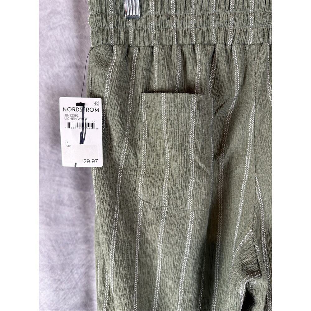 Ruby & Wren Drawstring Wide Leg Pants in Green & White Stripe Size S Nordstrom - Picture 8 of 9